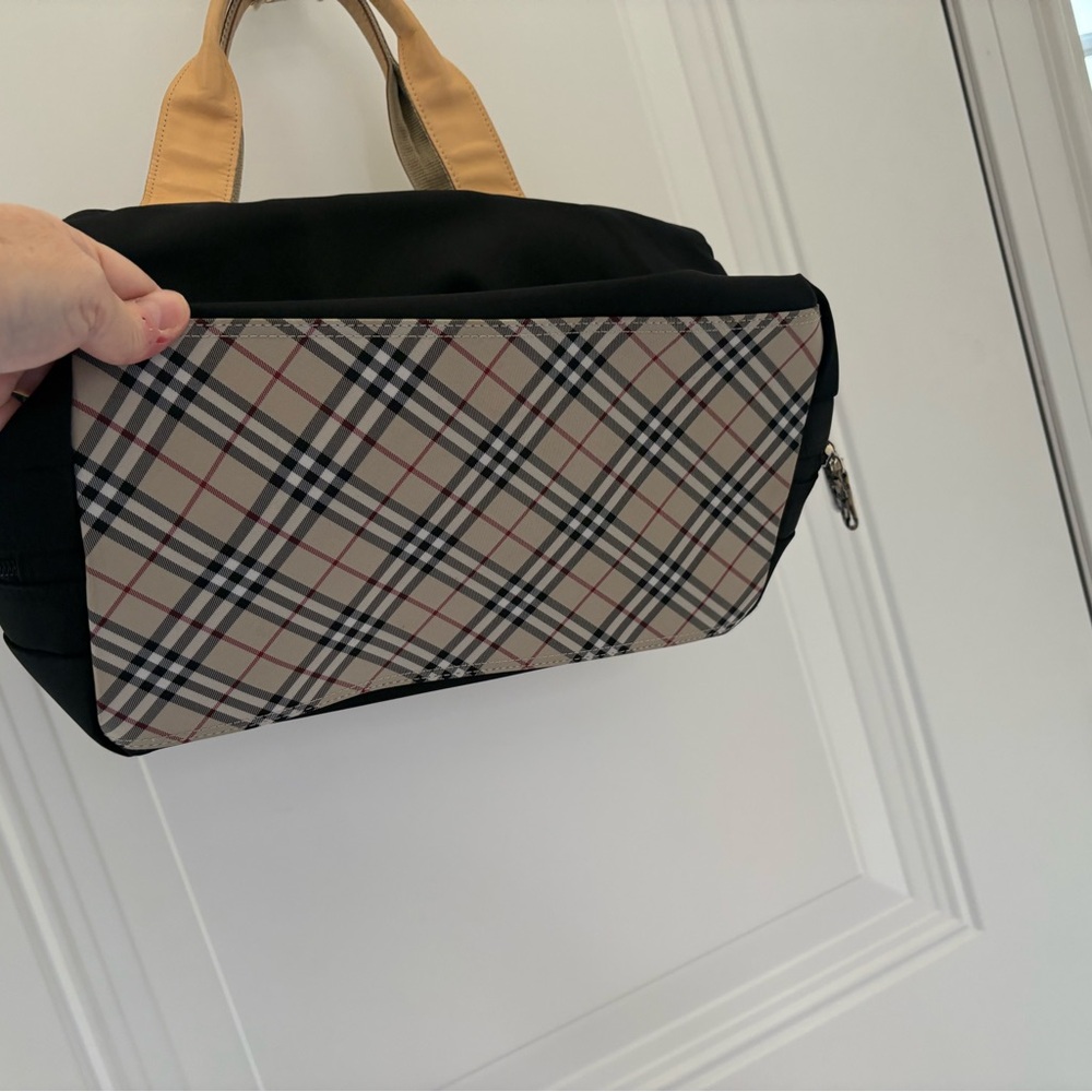 Burberry Black Canvas Tote/ Tan Leather Handles with Nova Check Bottom/Interior - Picture 3 of 16